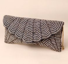 Chevron Beaded Scallop Flap Sling Bag – Handcrafted Statement Evening Clutch