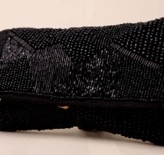 Black Beaded Evening Clutch – Handcrafted Party Sling Bag with Chain Strap