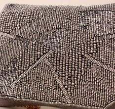 Grey Hand-Beaded Evening Clutch – Metallic Geometric Party Sling Bag