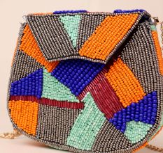 Geometric Beaded Sling Bag – Multicolor Statement Purse with Chain Strap