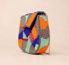 Geometric Beaded Sling Bag – Multicolor Statement Purse with Chain Strap
