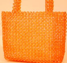 Handmade Orange Beaded Tote Bag – Stylish Transparent Bead Handbag for Women