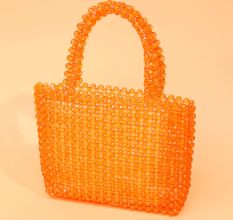 Handmade Orange Beaded Tote Bag – Stylish Transparent Bead Handbag for Women