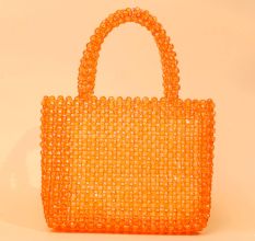 Handmade Orange Beaded Tote Bag – Stylish Transparent Bead Handbag for Women