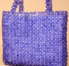 Handmade Blue Beaded Tote Bag – Stylish Transparent Bead Handbag for Women