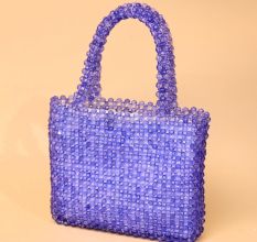 Handmade Blue Beaded Tote Bag – Stylish Transparent Bead Handbag for Women