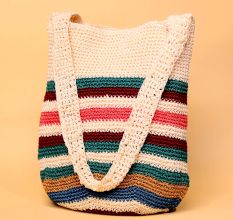 Handmade Crochet Tote Bag – Multicolor Striped Boho Shoulder Bag