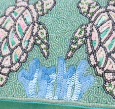 Aqua Haven Hand-Beaded Bird Motif Sling Clutch with Gold Chain Strap