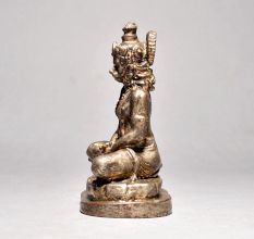 Vintage Lord Hanuman Figure Sitting With Silver work