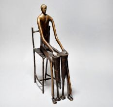 English Art Work Boy Sitting On Chair Of Brass