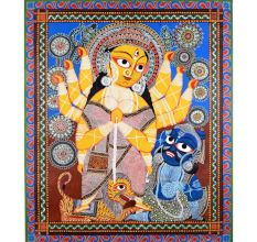 Kalighat Pattachitra Painting Cloth Artwork of Goddess Durga for Wall Decor