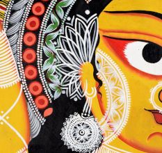 Kalighat Pattachitra Painting Cloth Artwork of Goddess Durga for Wall Decor