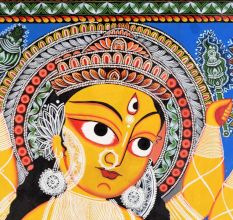 Kalighat Pattachitra Painting Cloth Artwork of Goddess Durga for Wall Decor