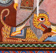 Kalighat Pattachitra Painting Cloth Artwork of Goddess Durga for Wall Decor