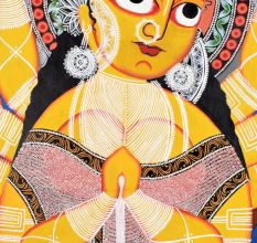 Kalighat Pattachitra Painting Cloth Artwork of Goddess Durga for Wall Decor