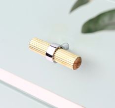 Adjustable Golden Brass and Wooden Tube Drawer Knob