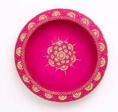 Handcrafted Pink Terracotta Urli with Golden Motifs