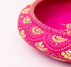 Handcrafted Pink Terracotta Urli with Golden Motifs