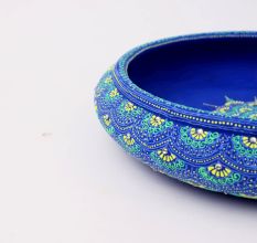 Handcrafted Blue Terracotta Urli with Golden Motifs