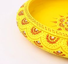 Handcrafted Yellow Terracotta Urli with Golden Motifs
