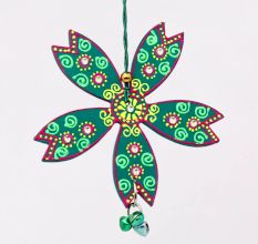 Handmade Wooden Flower Wall Hanging for Home Decor - Green, Black, Red, Blue