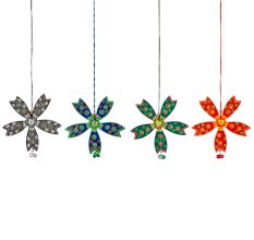 Handmade Wooden Flower Wall Hanging for Home Decor - Green, Black, Red, Blue
