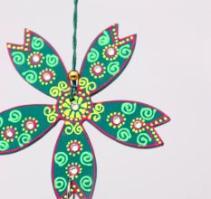 Handmade Wooden Flower Wall Hanging for Home Decor - Green, Black, Red, Blue