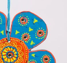 Handmade Wooden Flower Wall Hanging - Red-Yellow, Green-Pink, Blue-Green, Sky Blue-Orange