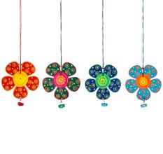 Handmade Wooden Flower Wall Hanging - Red-Yellow, Green-Pink, Blue-Green, Sky Blue-Orange