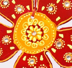 Handmade Wooden Flower Wall Hanging - Red-Yellow, Green-Pink, Blue-Green, Sky Blue-Orange