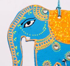 Handmade Wooden Elephant Wall Hanging - Blue-Green, Red-Yellow, Sky Blue-Orange, Pink-Green