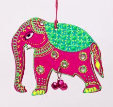 Handmade Wooden Elephant Wall Hanging - Blue-Green, Red-Yellow, Sky Blue-Orange, Pink-Green