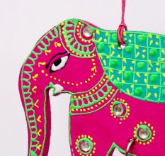 Handmade Wooden Elephant Wall Hanging - Blue-Green, Red-Yellow, Sky Blue-Orange, Pink-Green