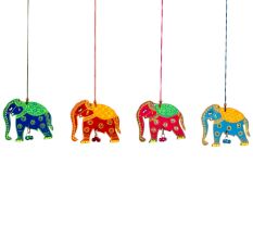 Handmade Wooden Elephant Wall Hanging - Blue-Green, Red-Yellow, Sky Blue-Orange, Pink-Green