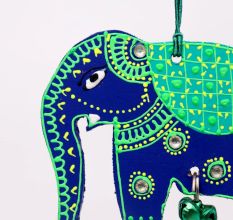 Handmade Wooden Elephant Wall Hanging - Blue-Green, Red-Yellow, Sky Blue-Orange, Pink-Green