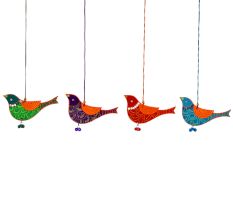 Handmade Wooden Bird Wall Hanging for Home Decor - Red, Purple, Green, Blue