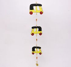 Handmade Wooden Auto-Rickshaw Wall Hanging for Home Decor - Green, Yellow