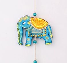 Handmade Wooden Elephant Wall Hanging for Home Decor - Blue, Red
