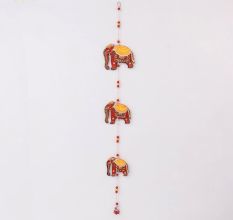 Handmade Wooden Elephant Wall Hanging for Home Decor - Blue, Red