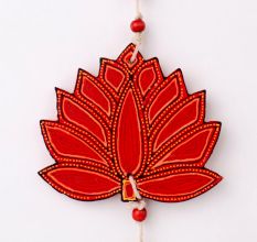 Handmade Wooden Cow and Lotus Wall Hanging for Home Decor - Red, Pink