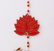Handmade Wooden Cow and Lotus Wall Hanging for Home Decor - Red, Pink