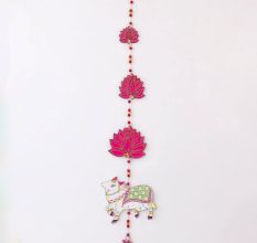 Handmade Wooden Cow and Lotus Wall Hanging for Home Decor - Red, Pink