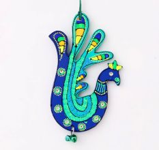 Handmade Wooden Peacock Wall Hanging - Blue-Green, Yellow-Blue, Orange-Purple, Pink-Green