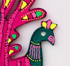 Handmade Wooden Peacock Wall Hanging - Blue-Green, Yellow-Blue, Orange-Purple, Pink-Green