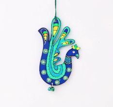 Handmade Wooden Peacock Wall Hanging - Blue-Green, Yellow-Blue, Orange-Purple, Pink-Green