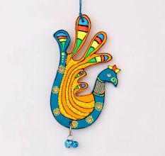 Handmade Wooden Peacock Wall Hanging - Blue-Green, Yellow-Blue, Orange-Purple, Pink-Green