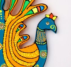 Handmade Wooden Peacock Wall Hanging - Blue-Green, Yellow-Blue, Orange-Purple, Pink-Green