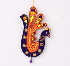 Handmade Wooden Peacock Wall Hanging - Blue-Green, Yellow-Blue, Orange-Purple, Pink-Green