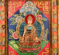 Vintage Hand-Painted Wooden Box with Deity Artwork
