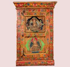 Handmade Wooden Box with Dual Deity Paintings | Antique Hand-Painted Vintage Cabinet